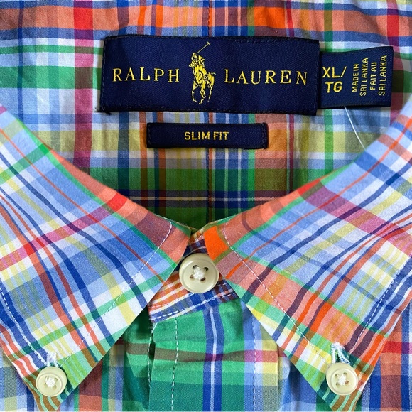 RALPH LAUREN Slim Fit 100% Cotton Plaid Men’s Shirt Size XL New With Tags NWT - Picture 5 of 11